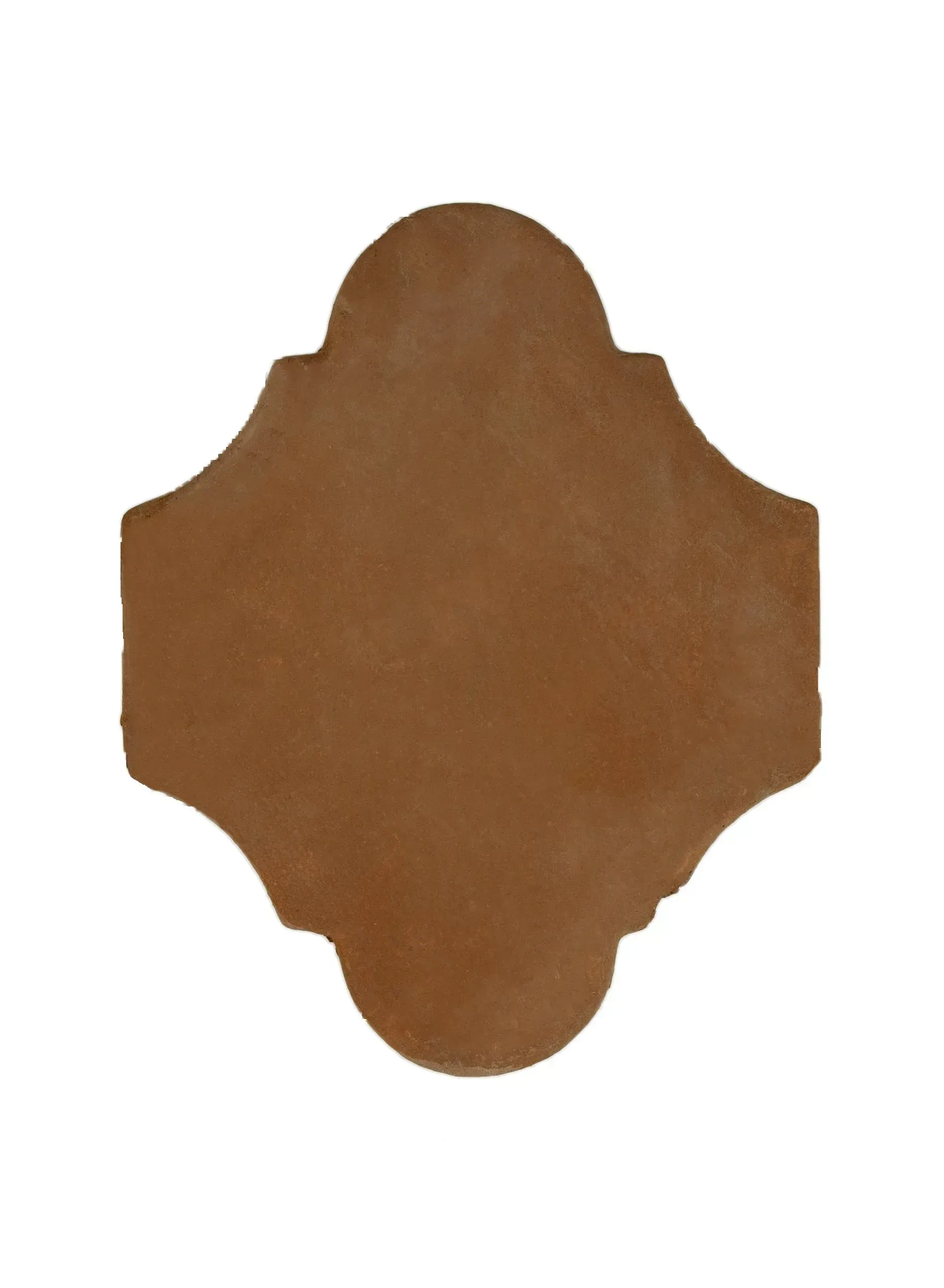 Brown decorative plaque with scalloped edges on a white background