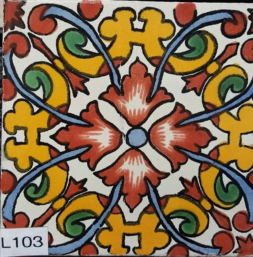 Colorful floral tile pattern with red, yellow, green, and blue symmetrical design