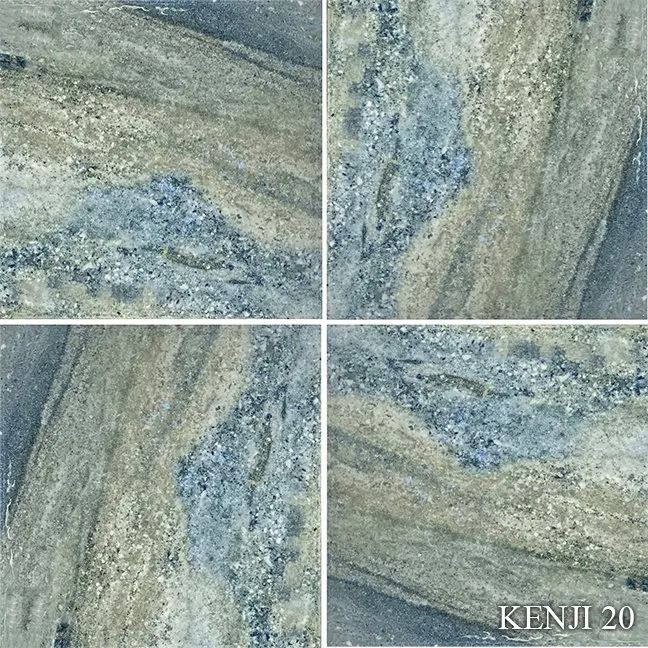 Blue-gray and beige marble-like stone texture shown in a four-panel collage