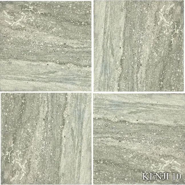 Gray-green marble tile texture with subtle wavy veining, shown in a 2x2 grid