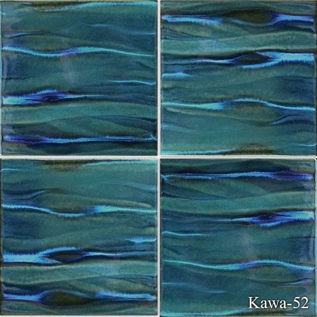Abstract teal and blue wavy texture in a four-panel grid, with “Kawa-52” text in the corner