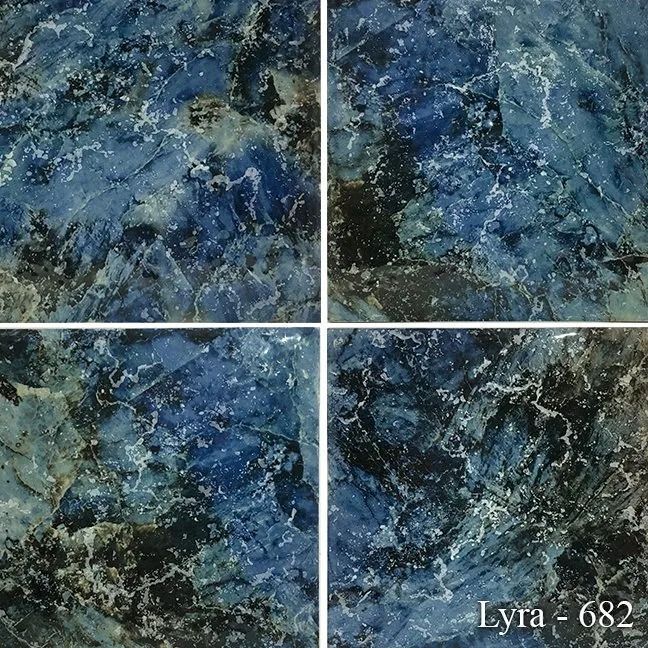 Blue and black abstract marbled texture divided into four panels, with white grid lines.