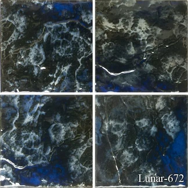 Four-panel abstract image of dark blue, black, and white marbled textures with a small “Lunar-672” label in one corner