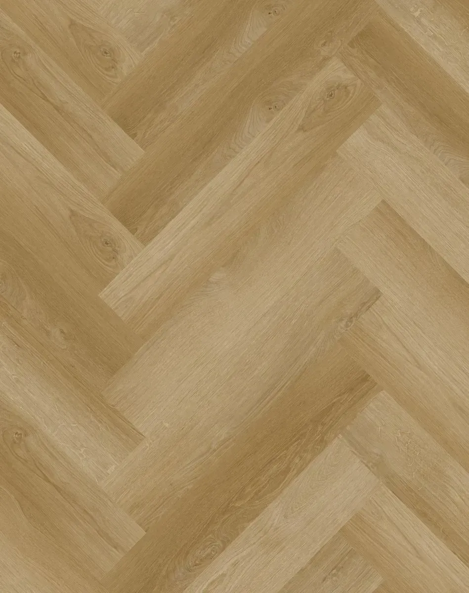 Light wood herringbone floor pattern in tan and beige tones