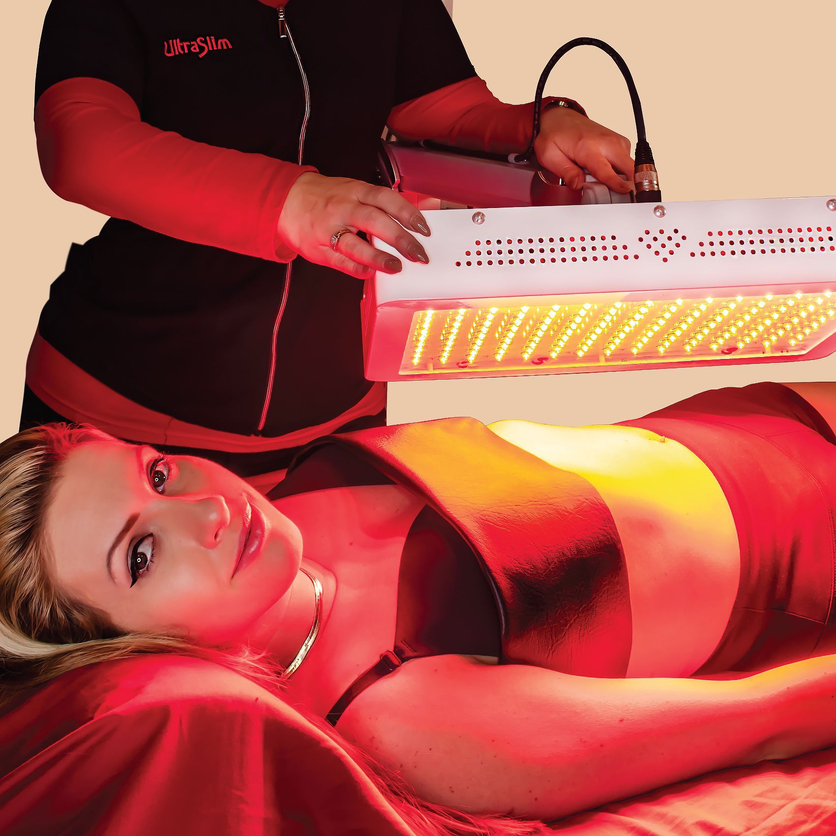A woman getting an ultraslim treatment on her stomach