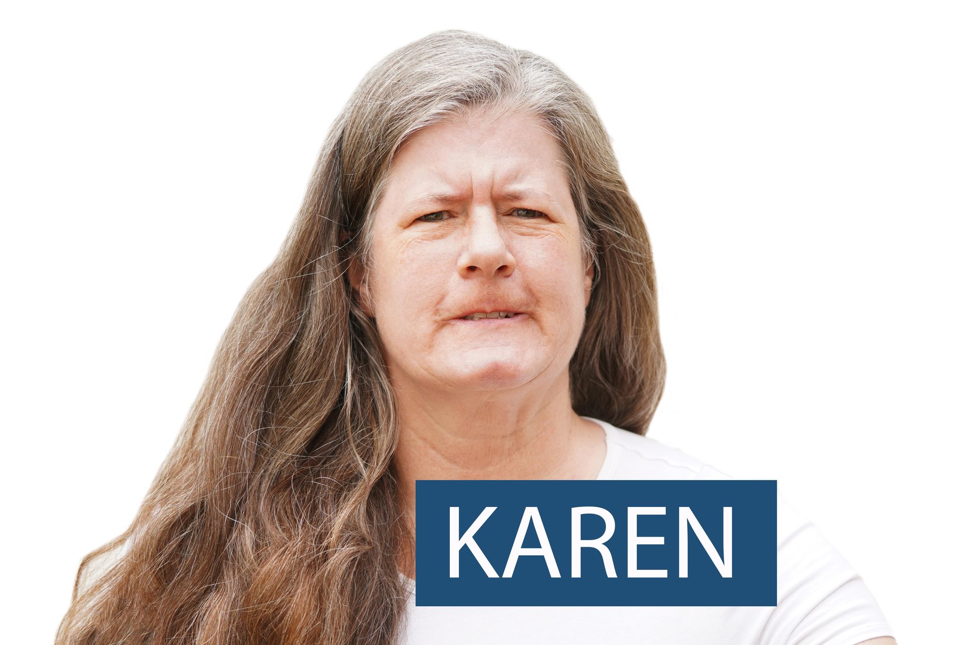 A picture of a middle aged white woman who looks like a Karen that complains