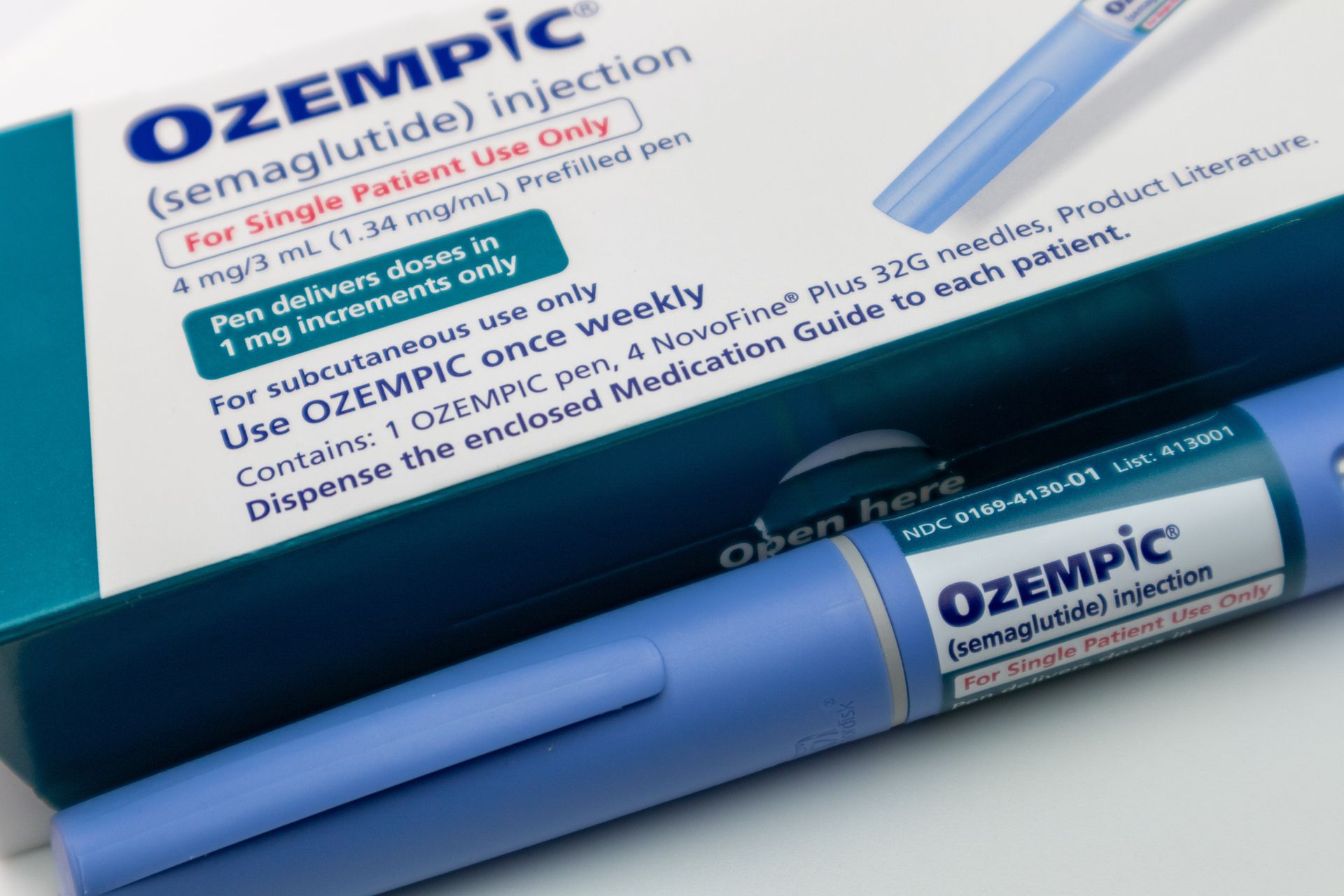 An Ozempic box and Ozempic injection pen