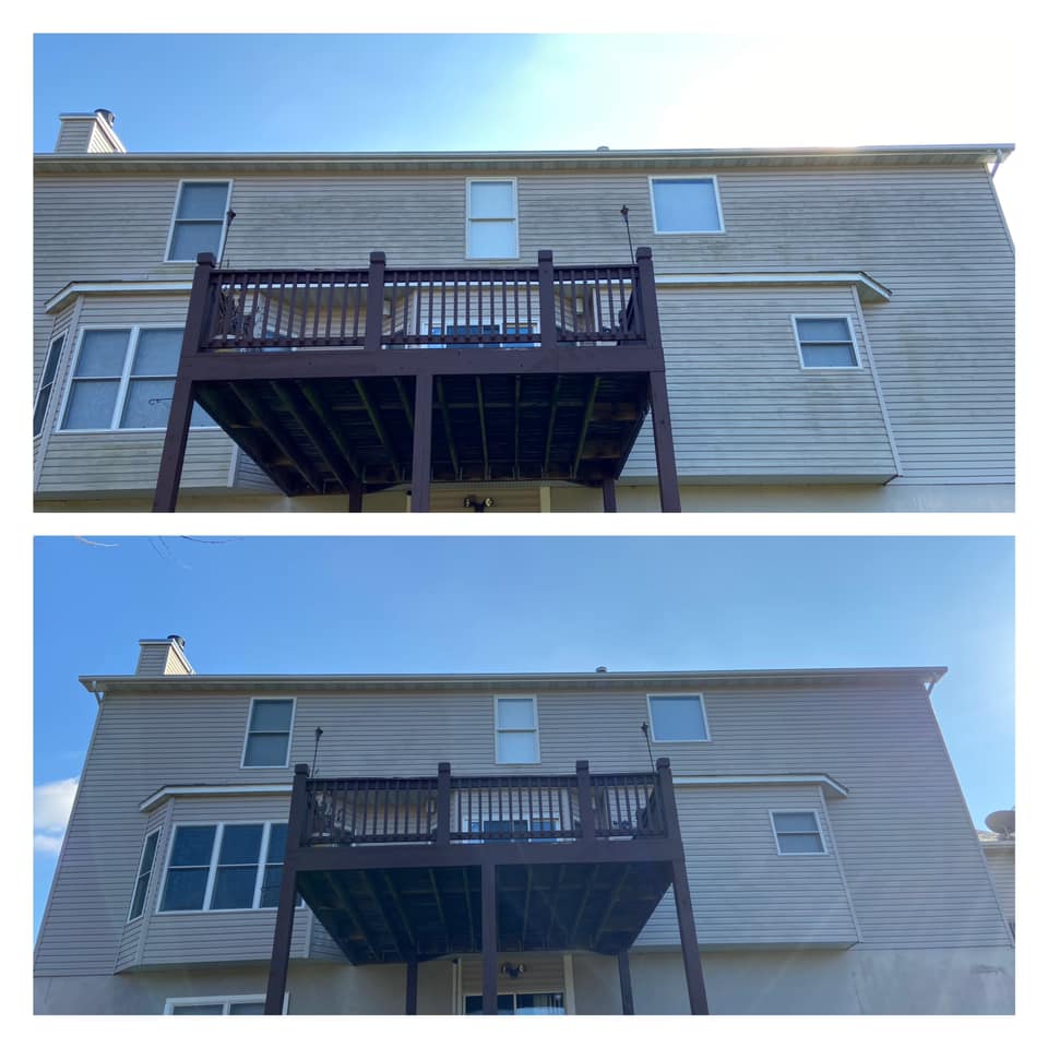 Siding and deck cleaning before and after
