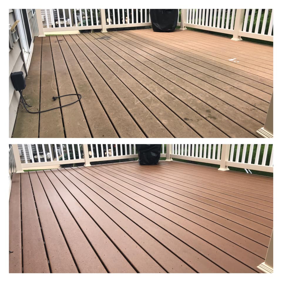 Deck cleaning before and after