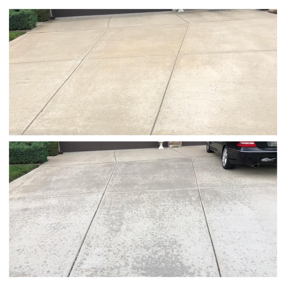 Concrete cleaning before and after