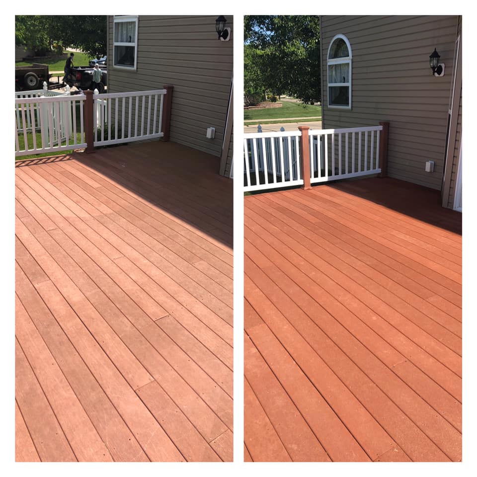 Deck cleaning before and after