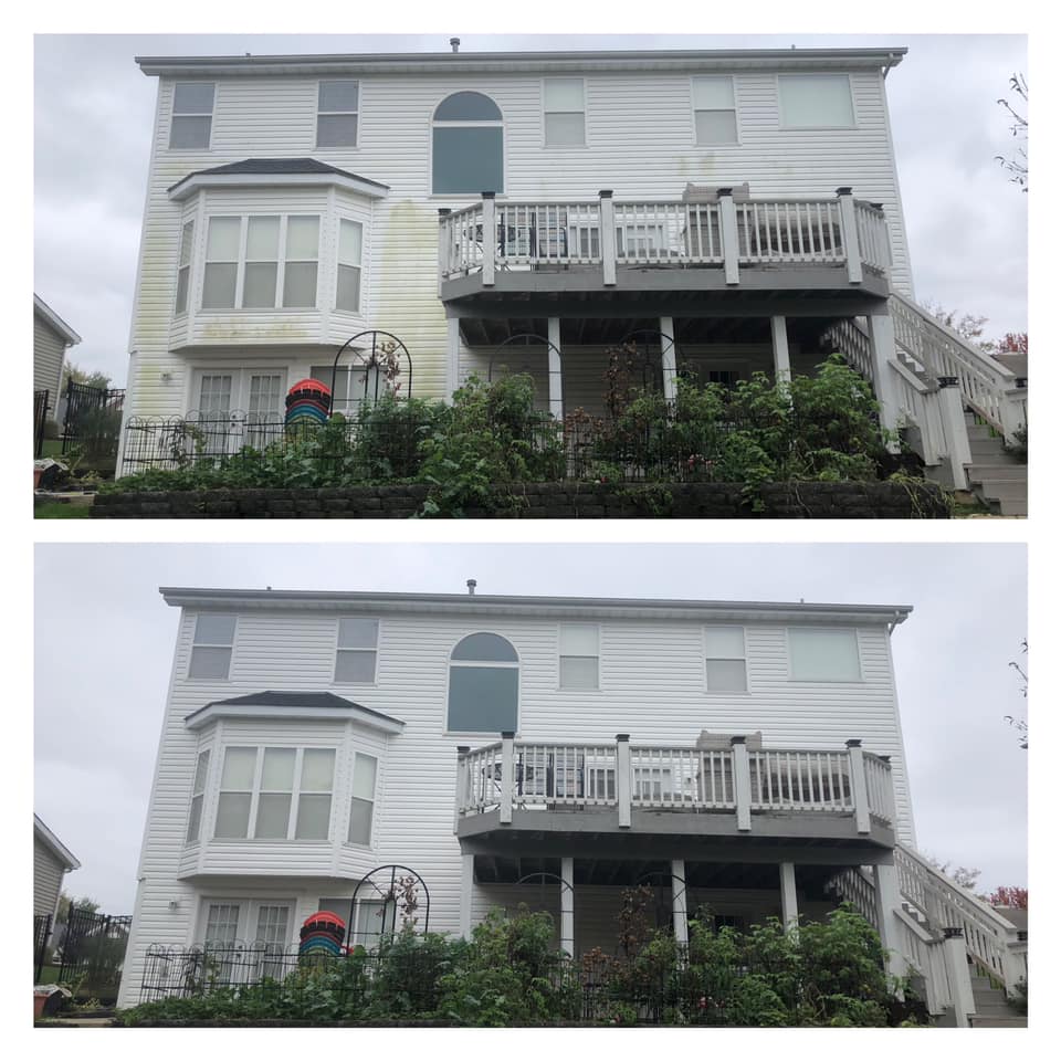 Siding cleaning before and after