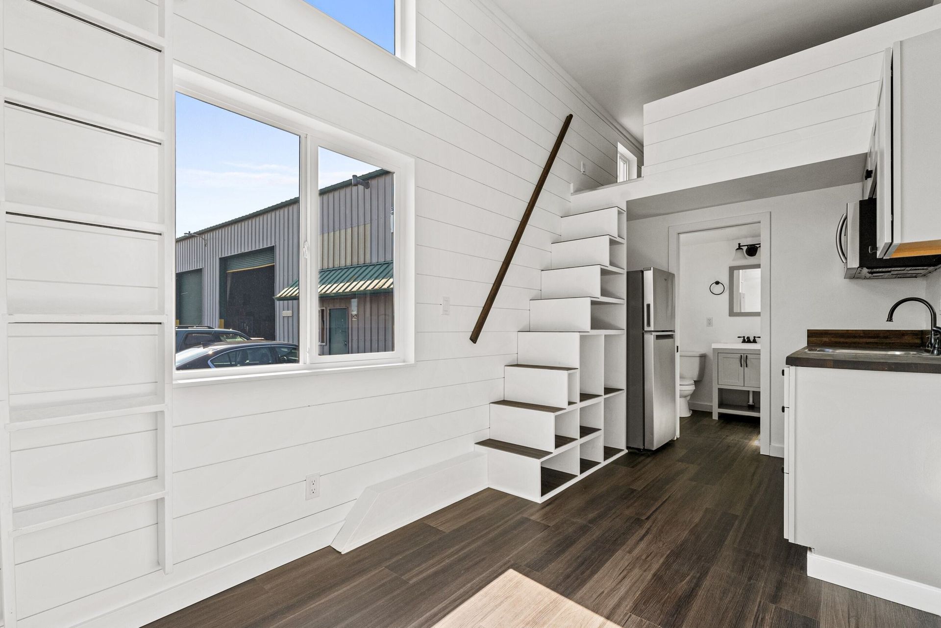 There is a staircase leading up to the second floor of the house.