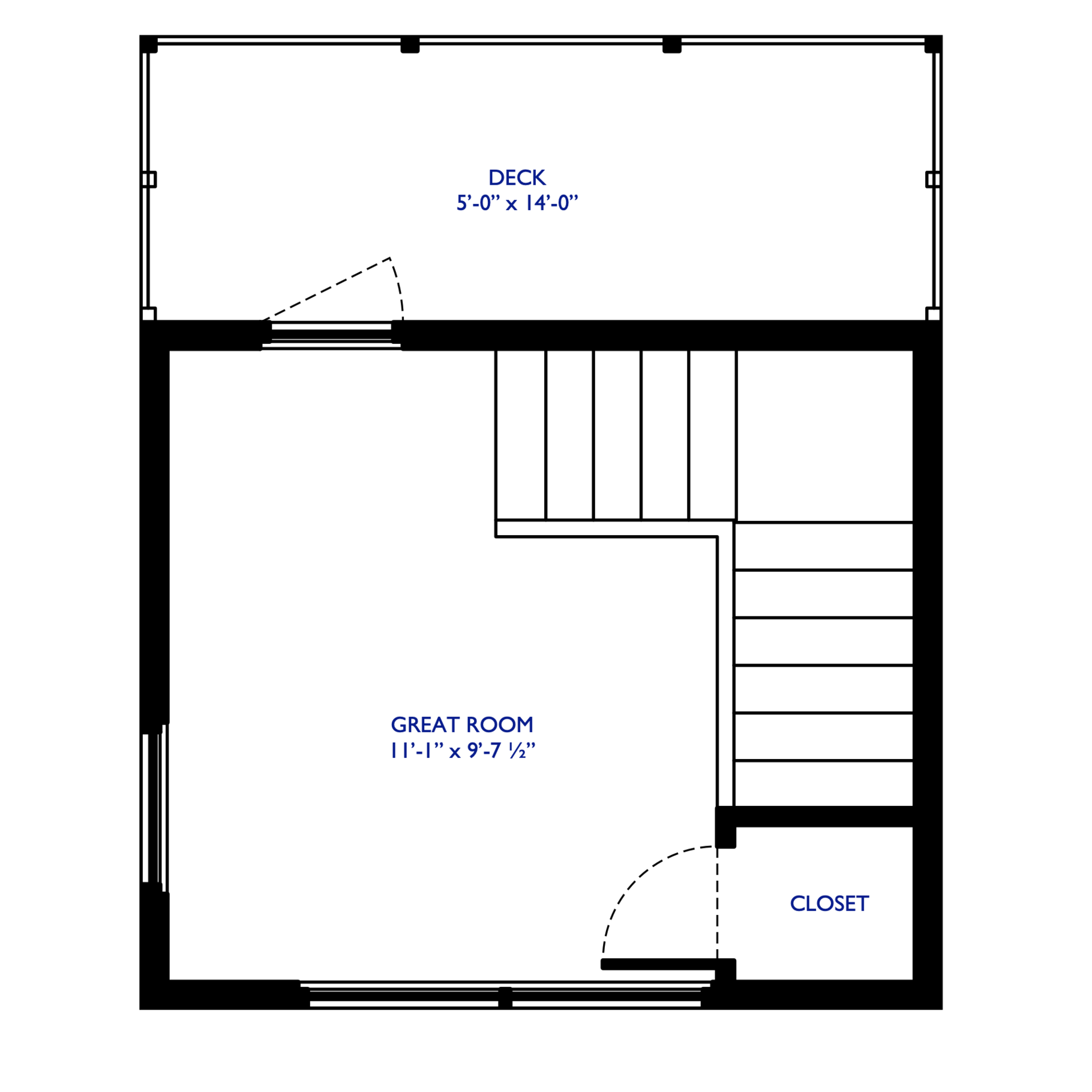A floor plan of a house with stairs and a closet