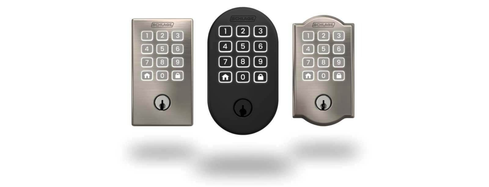 Three keyless door locks with keypads.