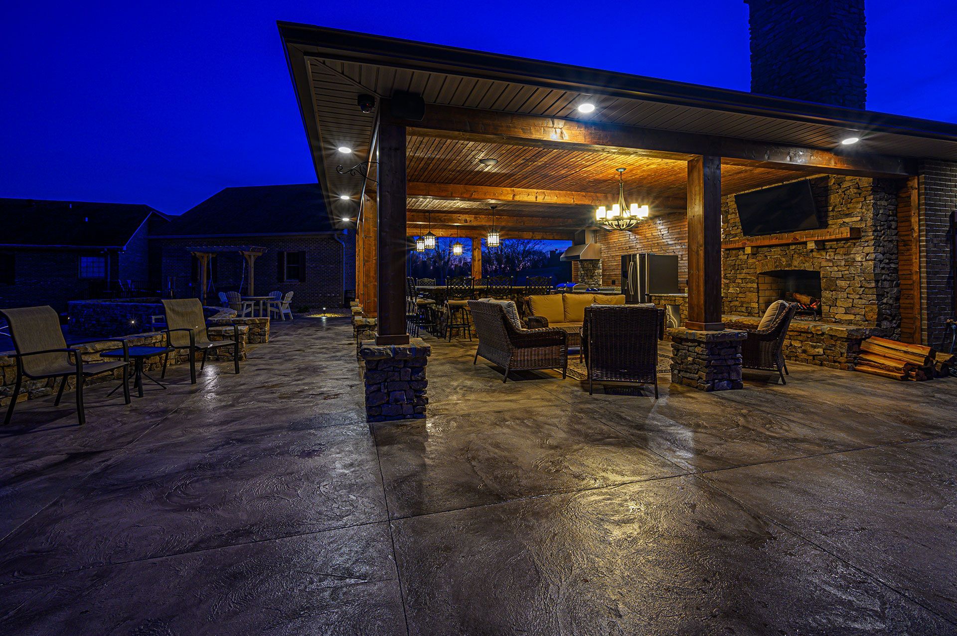 Furnish patio and outdoor kitchen