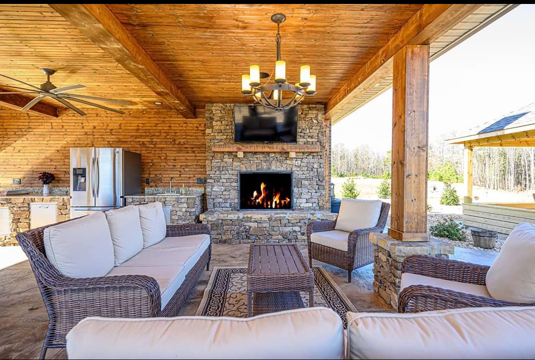 Wooten project - outdoor living room with fireplace