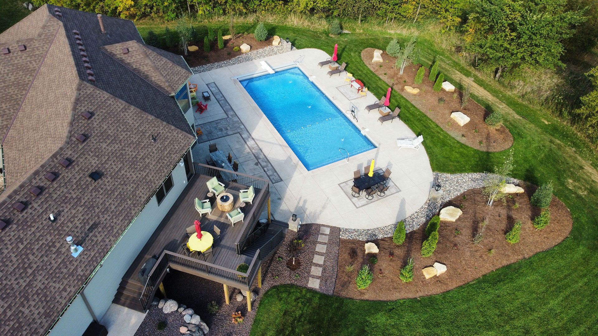 aerial shot of the huge swimming pool in Prior Lake, MN