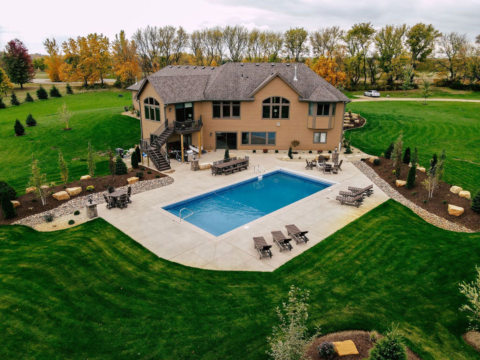 huge swimming pool with lounge area