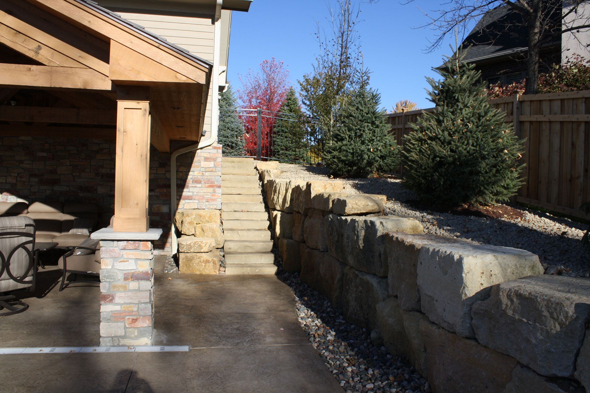 retaining wall and plants