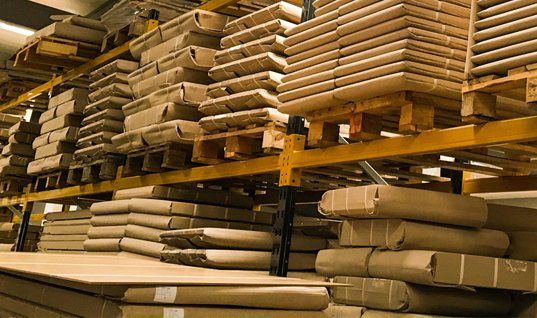 Custom pallets in a warehouse