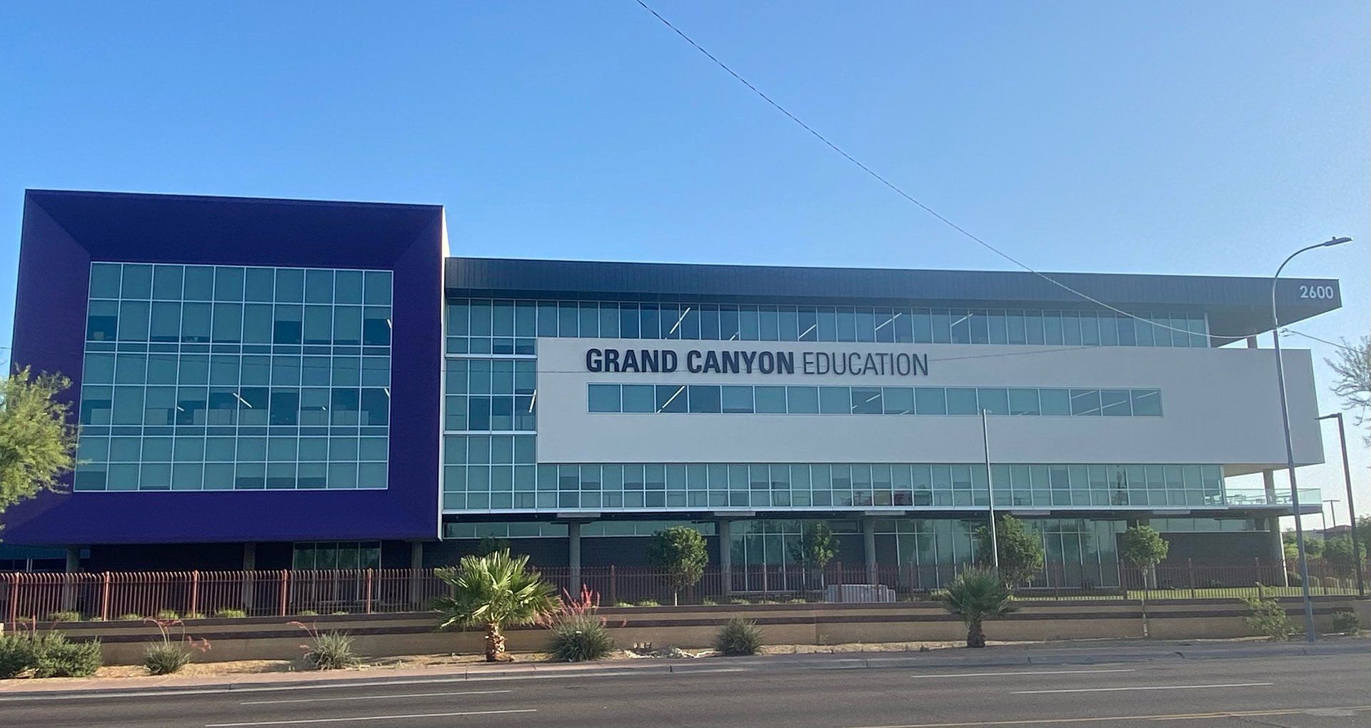 building with purple window after
