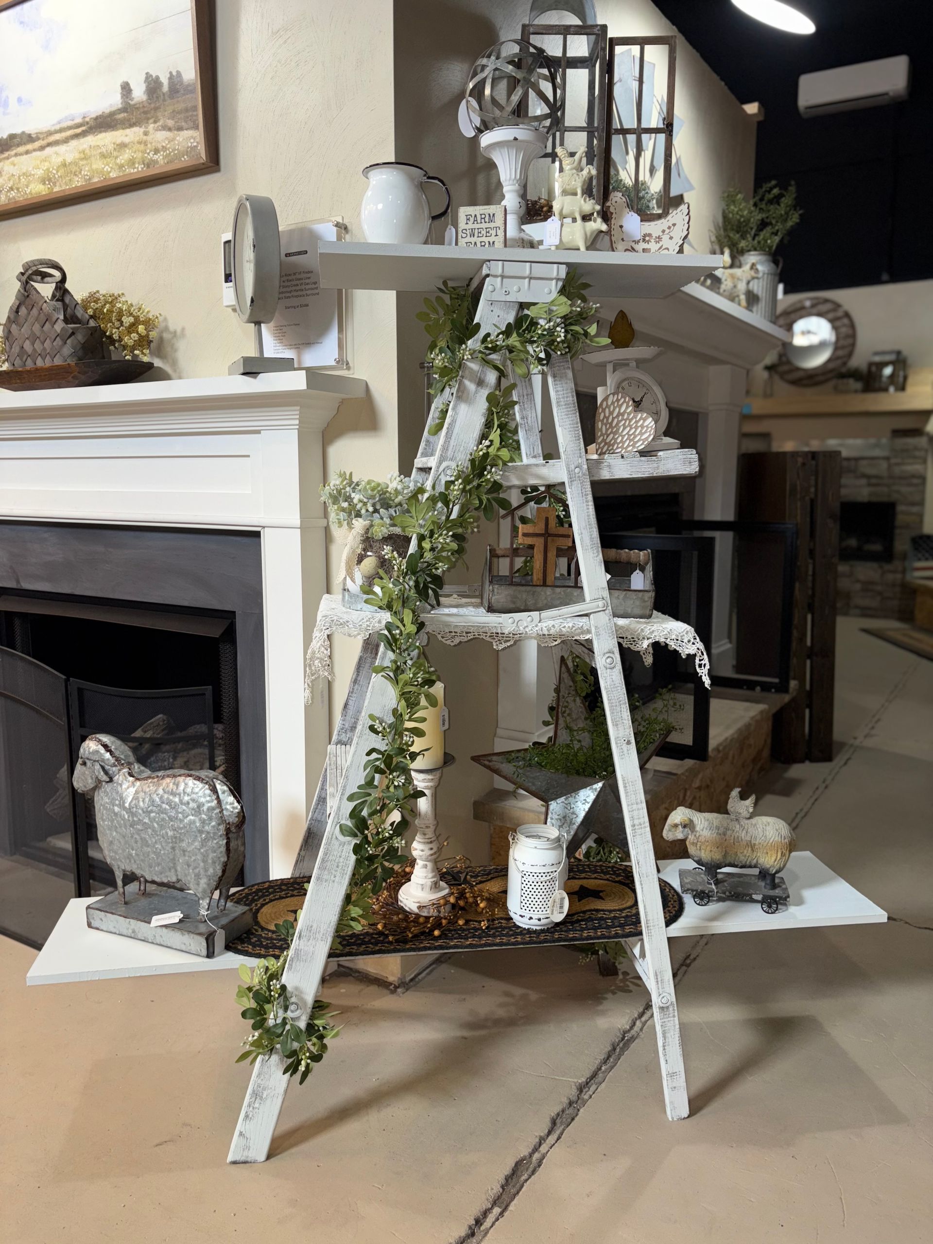 A fireplace with a mantle and a mirror above it