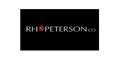 The logo for rho peterson co. is on a black background