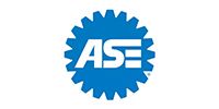 Blue ASE gear logo with white letters