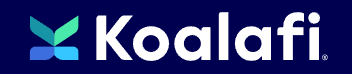 Koalafi logo in white and teal on a blue background