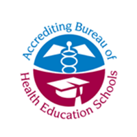Logo of the Accrediting Bureau of Health Education Schools: blue/maroon with medical caduceus and graduation cap.