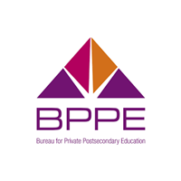 BPPE logo: Purple geometric peak with orange and magenta, above 
