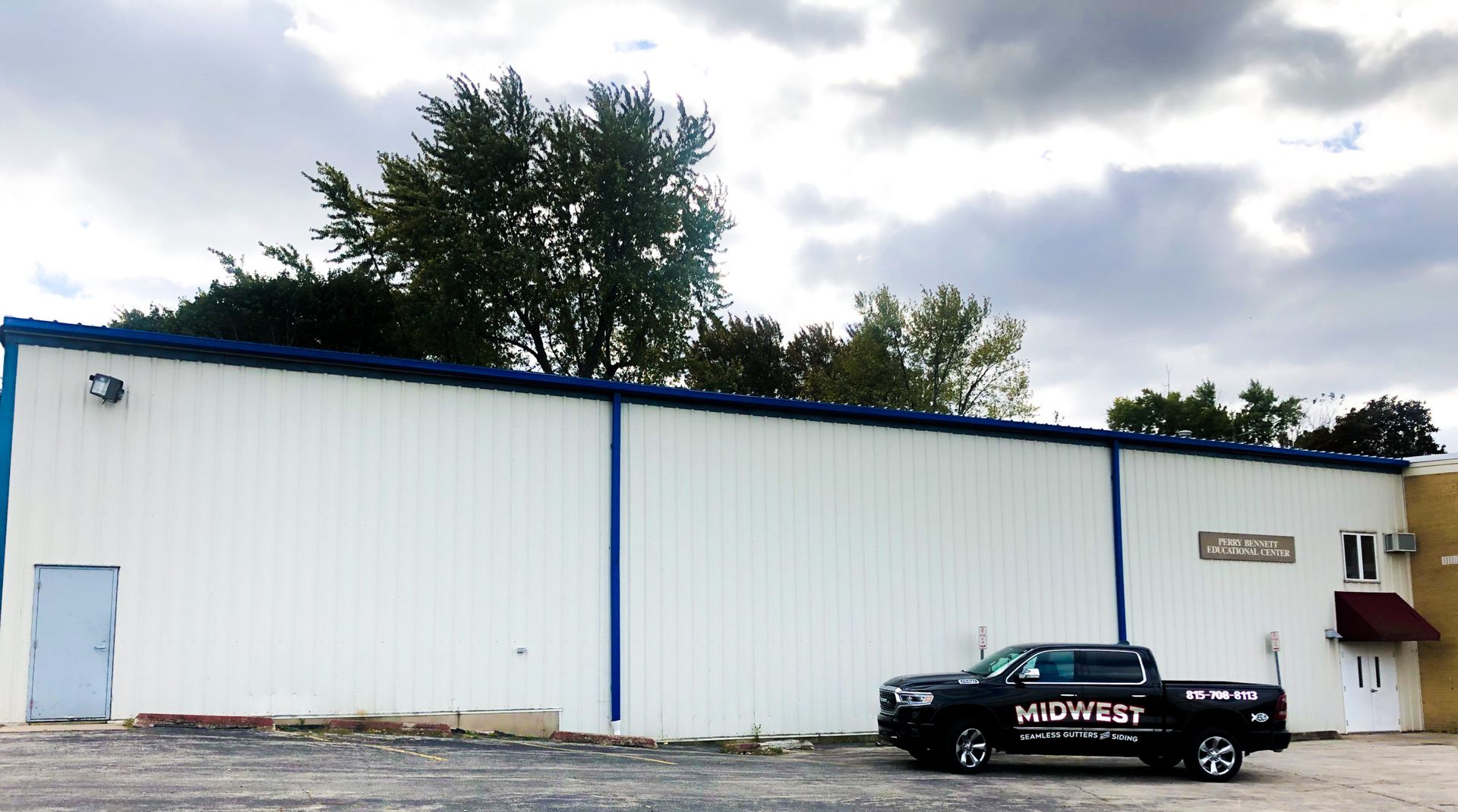 business truck and commercial building