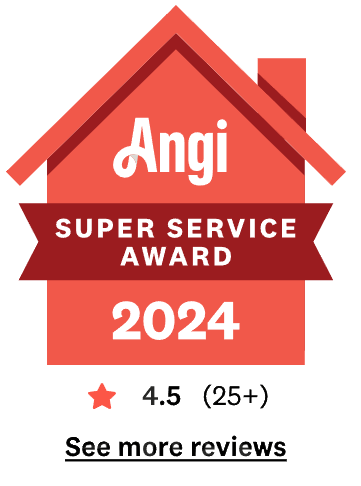 Angi Super Service Award 2024 badge with 4.5-star rating and 25+ reviews