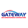 Gateway Air Conditioning Contractors logo in blue and red text with a red swoosh on a white background