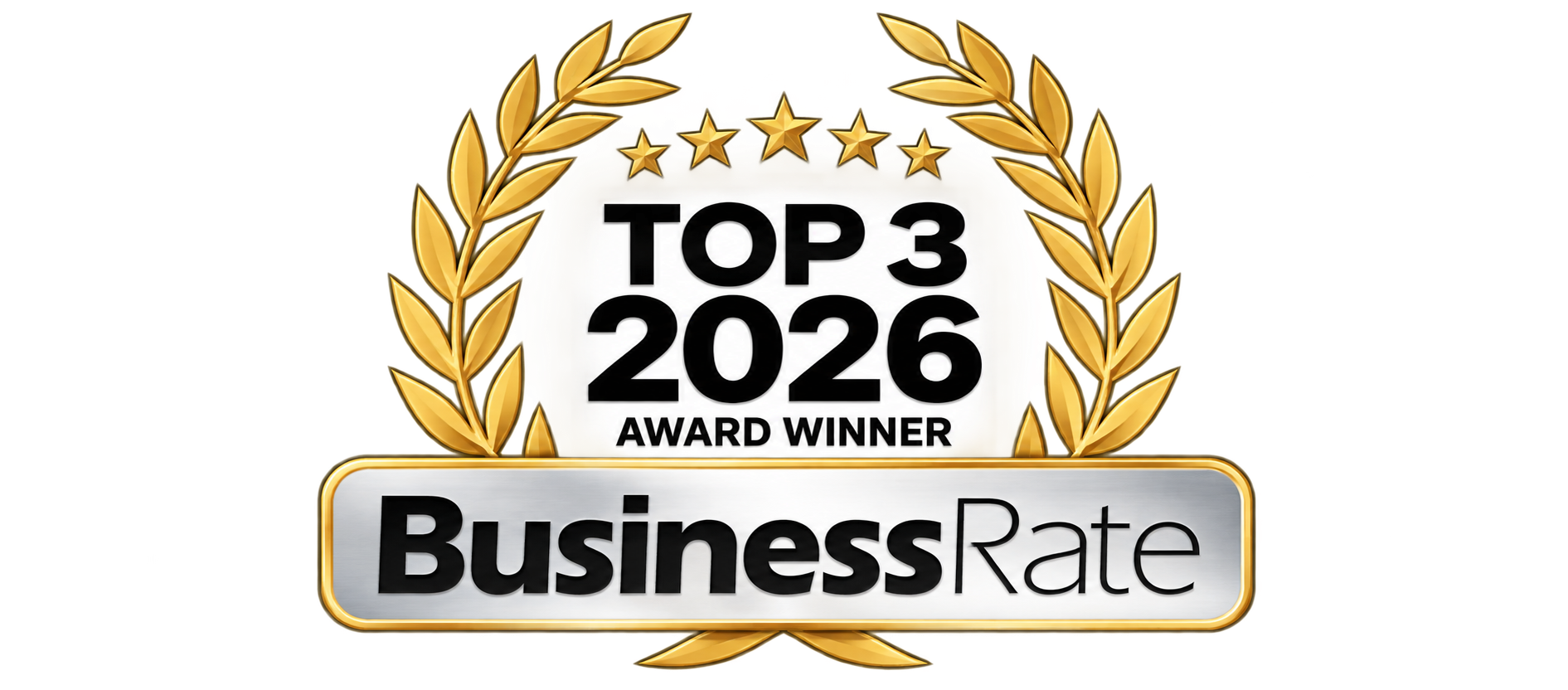Gold laurel logo reading TOP 3 2026 Award Winner above BusinessRate badge