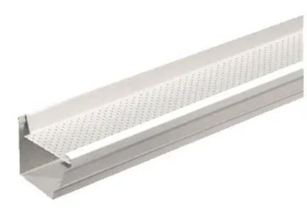 A white gutter with holes in it on a white background.