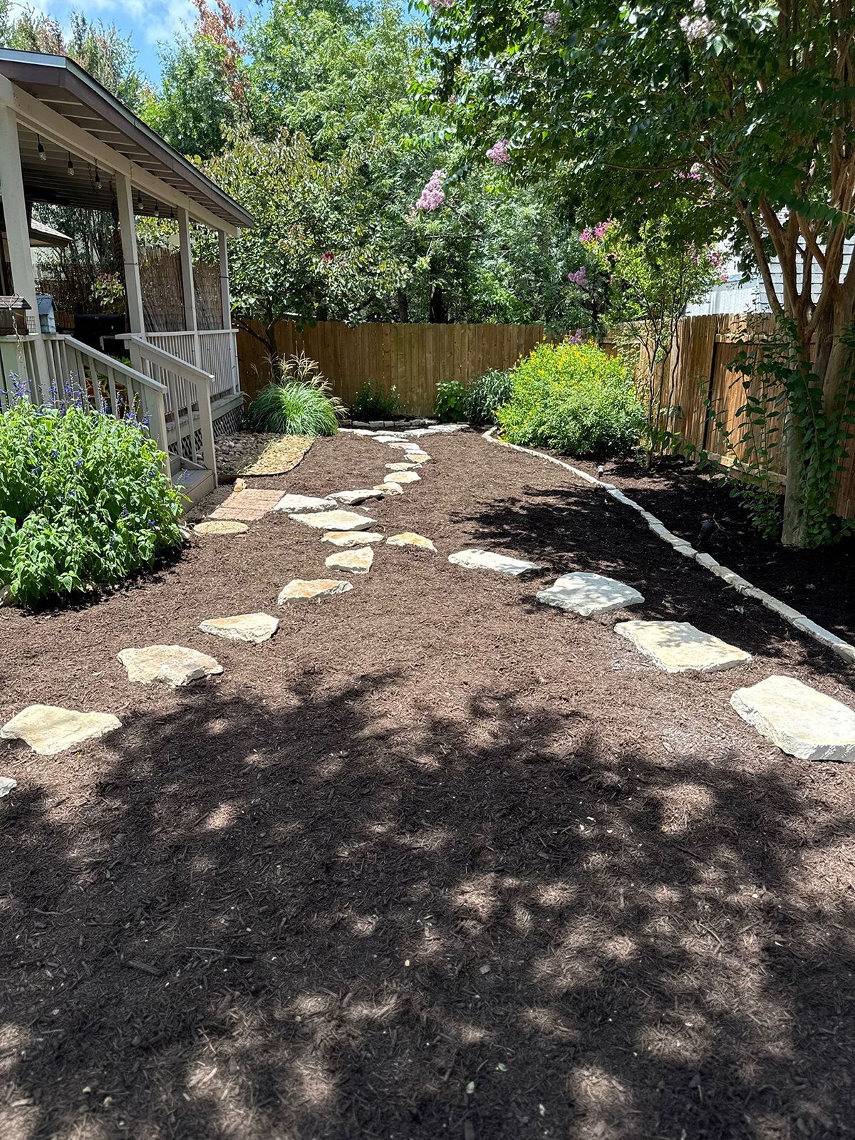 Backyard with stone path
