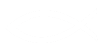 A white outline of a Christian fish symbol on a solid black background.
