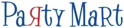 Party Mart logo in blue and red stylized lettering