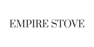 A black and white logo for empire stove on a white background.