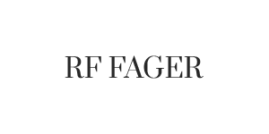 The logo for rf fager is on a white background.