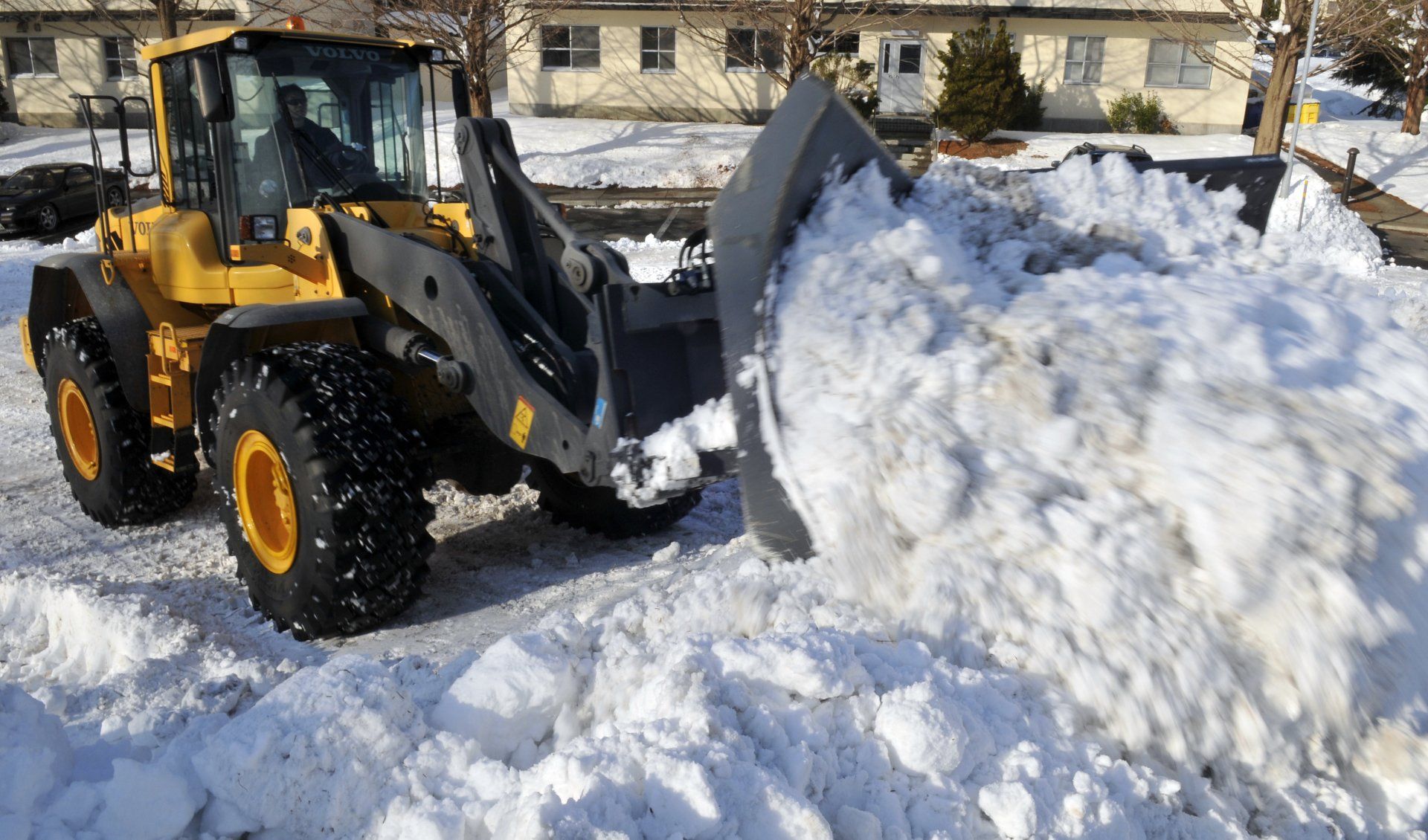 Snow plowing truck