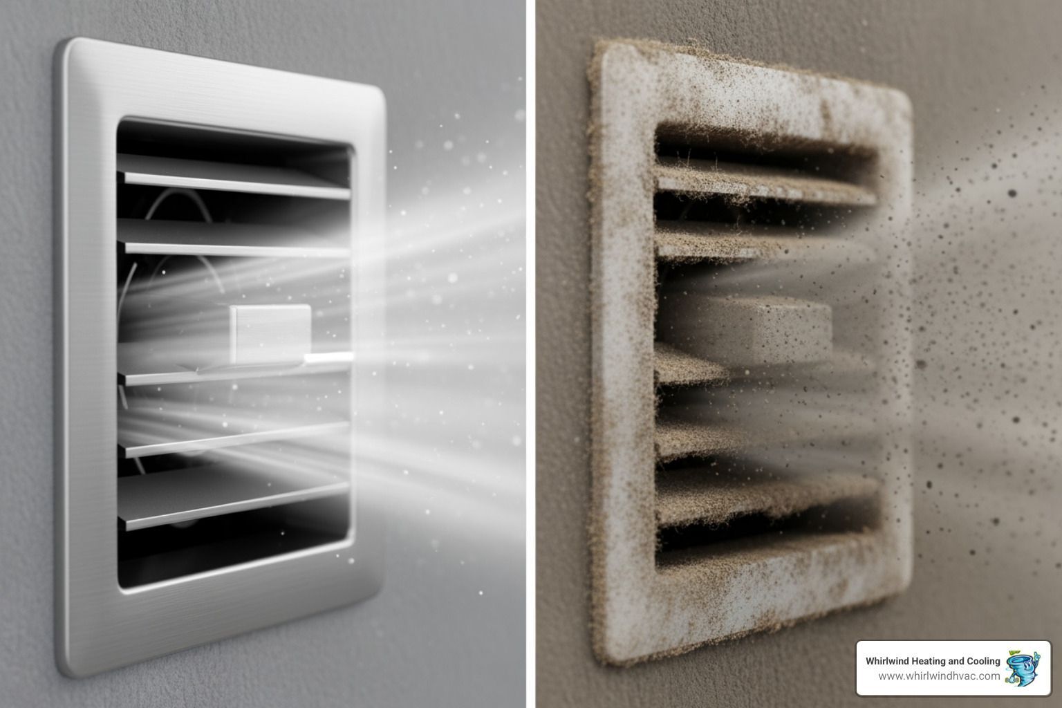 clean air flowing from a vent versus dirty air - hvac maintenance plan