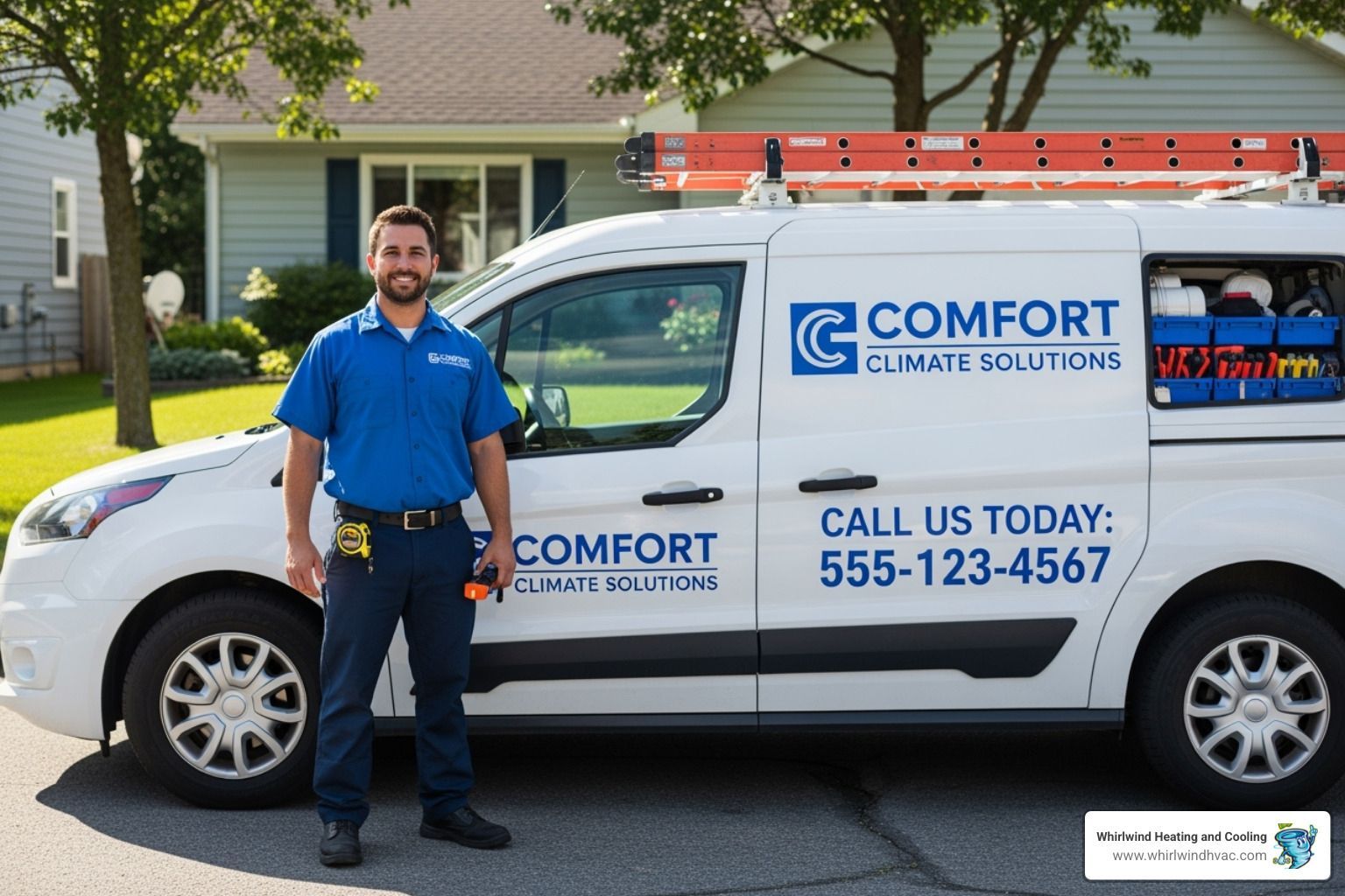 certified technician with a company van - furnace service