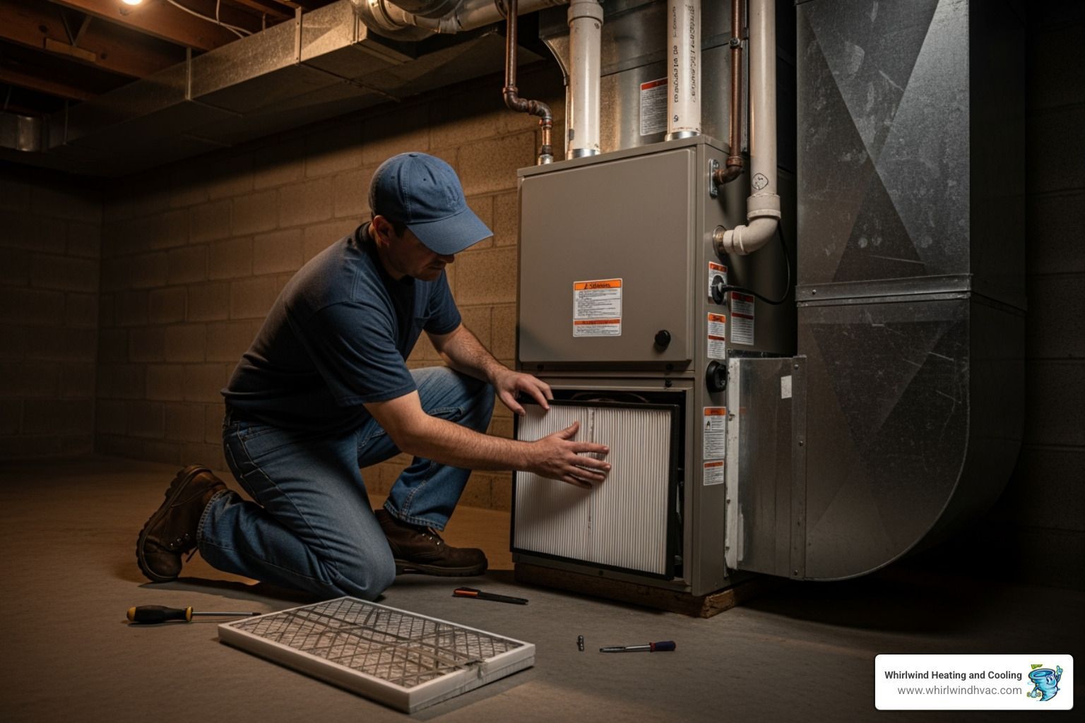 homeowner changing a furnace filter - furnace service