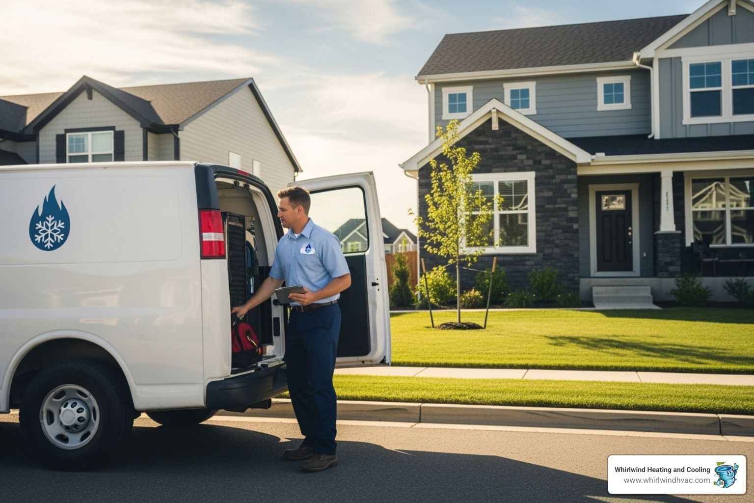 professional technician in branded van - heating installation near me