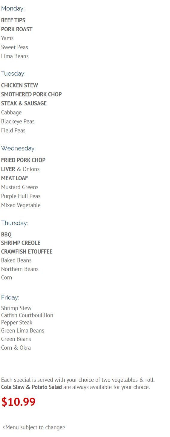 Daily Lunch menu