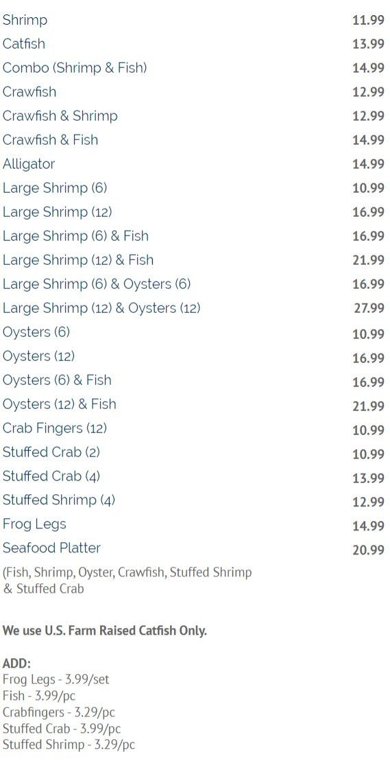 Fried Seafood Dinners menu