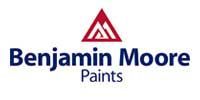 The logo for benjamin moore paints has a red triangle on it.